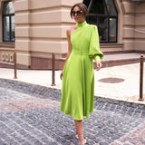 Lady Gaga Dress Slim-Fit One-Shoulder Long Sleeve Solid Color Simple