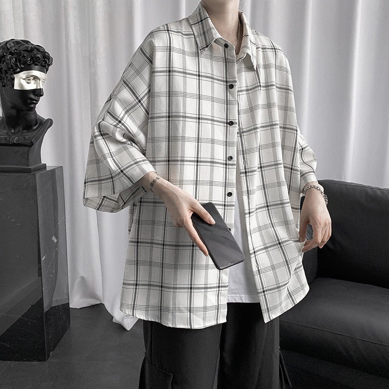 Men's Shirts Plaid Shirt Loose Thin Half Sleeve