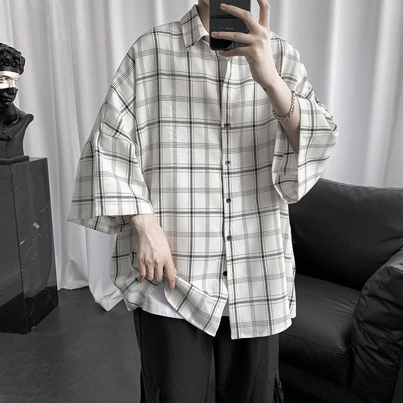 Men's Shirts Plaid Shirt Loose Thin Half Sleeve