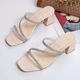 Women Open Toe Sandals Flats Large Size Fashion One-Word with Chunky Heel Sandals