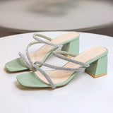 Women Open Toe Sandals Flats Large Size Fashion One-Word with Chunky Heel Sandals