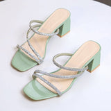 Women Open Toe Sandals Flats Large Size Fashion One-Word with Chunky Heel Sandals