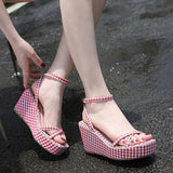 Platform Heels for Women Summer Plaid Exposed High Heel Sandals