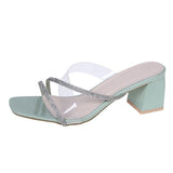 Women Open Toe Sandals Flats Large Size Fashion One-Word with Chunky Heel Sandals