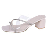 Women Open Toe Sandals Flats Large Size Fashion One-Word with Chunky Heel Sandals