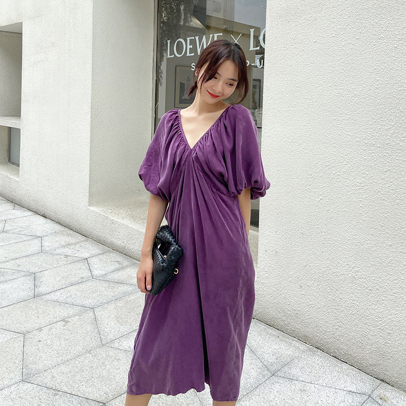 MIDI Mauve Cocktail Dress Loose Dress Spring Temperament Long Dress Women