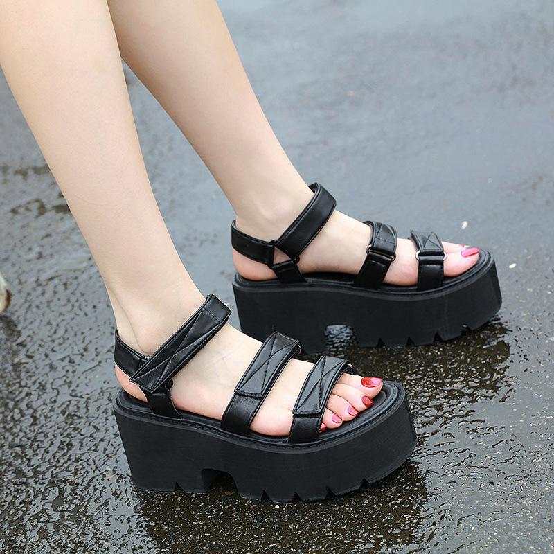 Platform Heels for Women Summer Black and Round Chunky Heel Sandals