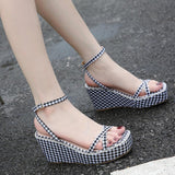 Platform Heels for Women Summer Plaid Exposed High Heel Sandals