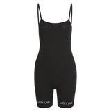 Women's Spring Clothing Sling Embroidered Sports High Waist Short Jumpsuit