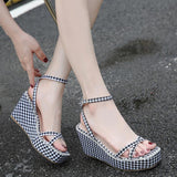 Platform Heels for Women Summer Plaid Exposed High Heel Sandals