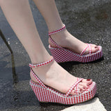 Platform Heels for Women Summer Plaid Exposed High Heel Sandals