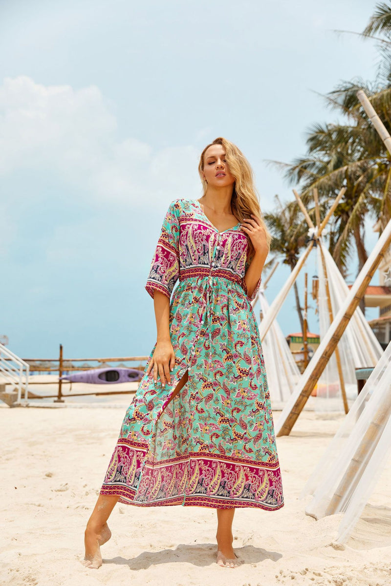 Gypsy Style Dresses Beach Cover Print Holiday Beach Dress