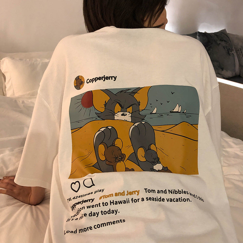 Tom And Jerry T Shirt Printed Loose Half Sleeve