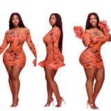Kendall Jenner Wedding Guest Dress Mesh Digital Printing plus Size Tight Sexy