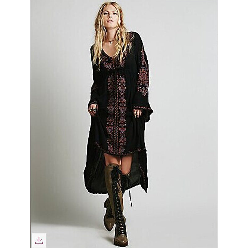 Beth Dutton Bohemian Dress Winter Autumn Midi Dresses Embroidered Dress