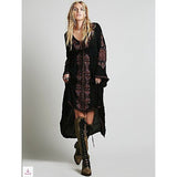 Beth Dutton Bohemian Dress Winter Autumn Midi Dresses Embroidered Dress