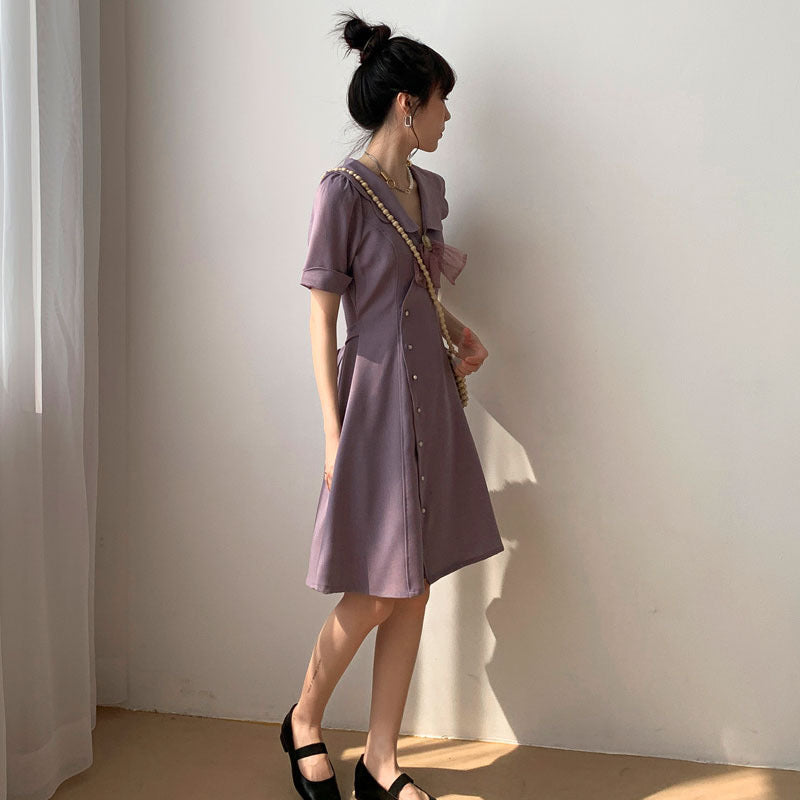 MIDI Mauve Wrap Dress Vintage Purple Girl Chiffon Waist Dress Summer