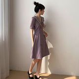 MIDI Mauve Wrap Dress Vintage Purple Girl Chiffon Waist Dress Summer