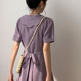MIDI Mauve Wrap Dress Vintage Purple Girl Chiffon Waist Dress Summer