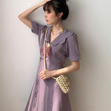 MIDI Mauve Wrap Dress Vintage Purple Girl Chiffon Waist Dress Summer
