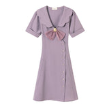 MIDI Mauve Wrap Dress Vintage Purple Girl Chiffon Waist Dress Summer