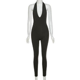 Women's Spring Clothing Sexy Backless Halter Sleeveless V-neck Hip Lifting Sport Jumpsuit