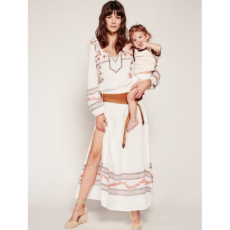 Beth Dutton Bohemian Dress Winter Autumn Maxi Dresses Embroidered Light Transparent Elastic Waist Dress