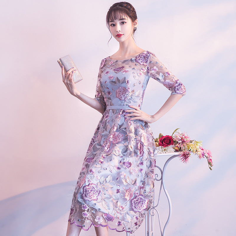 Mauve Dress Bridesmaid Women's Autumn Rose Dress Bridesmaid Dress Banquet Evening Dress