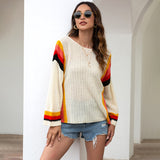 Women Pullover Knit Sweater Spring Hollow Out Beach Shirt Patchwork Knitting Rainbow Sweater for Women