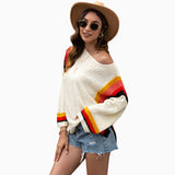 Women Pullover Knit Sweater Spring Hollow Out Beach Shirt Patchwork Knitting Rainbow Sweater for Women