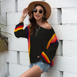 Women Pullover Knit Sweater Spring Hollow Out Beach Shirt Patchwork Knitting Rainbow Sweater for Women