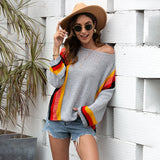 Women Pullover Knit Sweater Spring Hollow Out Beach Shirt Patchwork Knitting Rainbow Sweater for Women