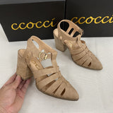 White Strappy Heels Summer New Sandals Chunky Heel Roman High Heel Women's Sandals
