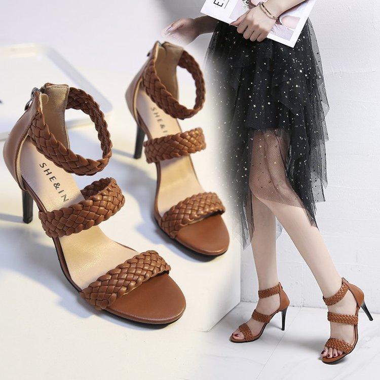 High Heels Slides Summer Large Size Stiletto Heel Woven Fashion Sandals