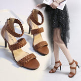 High Heels Slides Summer Large Size Stiletto Heel Woven Fashion Sandals