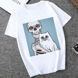 Skull T Shirt Skull and Cat Print