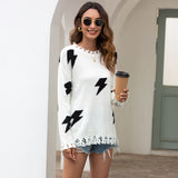 Women Pullover Knit Sweater Lightning Ripped Tassel Pullover Sweater for Women