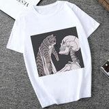 Skull T Shirt Skull and Cat Print