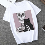 Skull T Shirt Skull and Cat Print