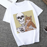 Skull T Shirt Skull and Cat Print