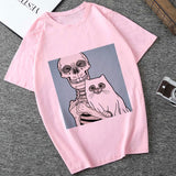 Skull T Shirt Skull and Cat Print