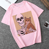 Skull T Shirt Skull and Cat Print