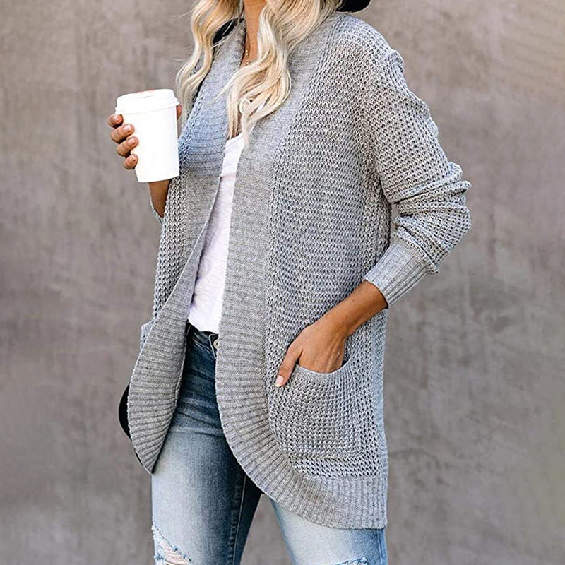 Women Cardigan Knit Sweater Autumn and Winter Women's Large Pocket Sweater Cardigan