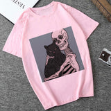 Skull T Shirt Skull and Cat Print
