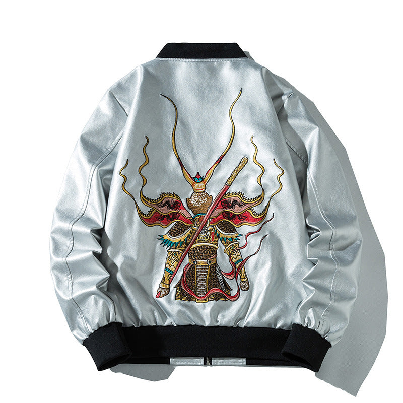 Varsity Jacket Men'S Leather Jacket Embroidered Baseball Uniform Coat