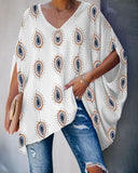 Coachella Music Festival Outfits Printed Loose V-neck Fashion Casual Short Sleeve T-shirt