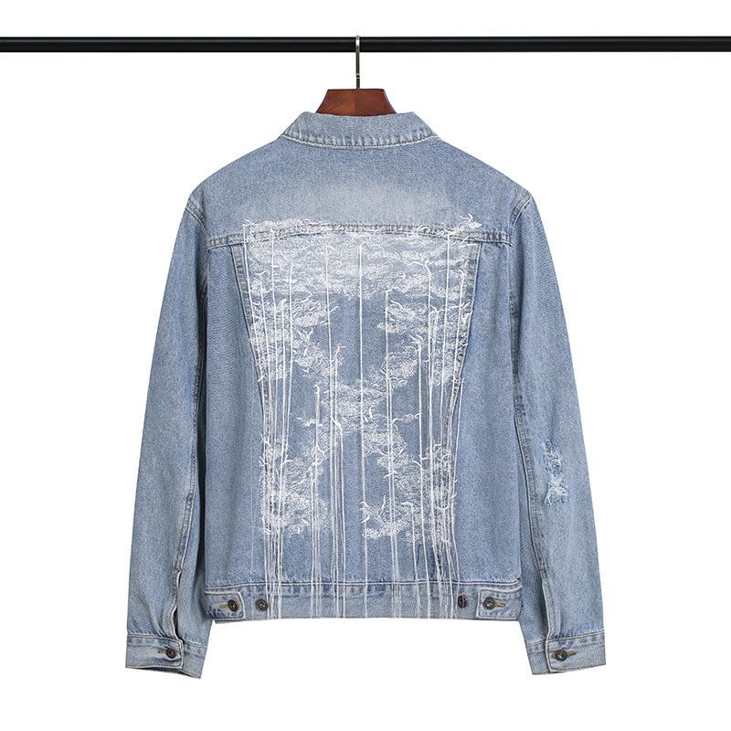 Off White Jacket Ow Letter Printing Arrow Distressed Denim Jacket Coat Plus Size Casual Owt