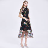 Kendall Jenner Wedding Guest Dress Hepburn Style Mid-Length Temperament Waist-Controlled Slimming Mesh Embroidery Floral