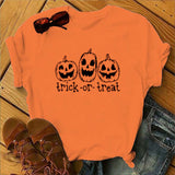 Halloween Costumes Pumpkin Face Pattern Printed Short Sleeve T-shirt