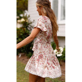Coachella Music Festival Outfits Vacation V-neck Strap Bohemian Printed Beach Dress